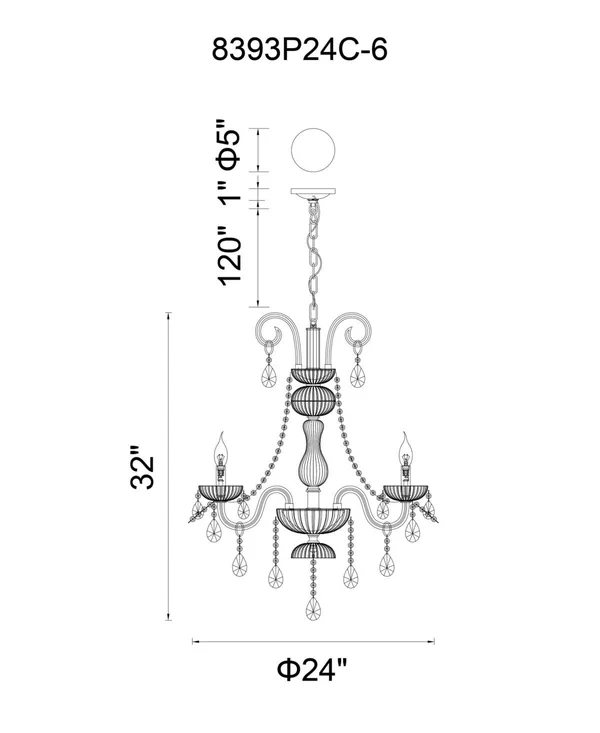 CWI Lighting 6 Light Up Chandelier with Chrome Finish - Cognac