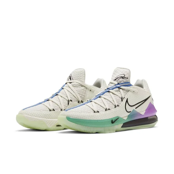 Nike Lebron 17 Low Basketball Shoes in White/Spruce Aura Size 4.0 - Knit