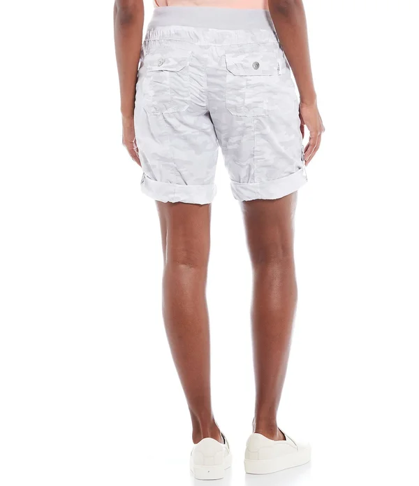 Calvin Klein Performance Camo Print Convertible Cargo Bermuda Shorts, Womens, L, Camo Silver