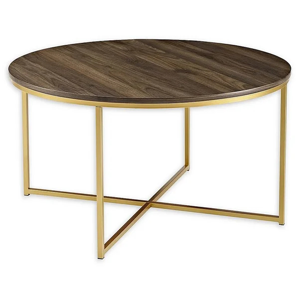 Forest Gate Connie 36x22 Round Coffee Table in Dark Walnut Dark Brown/Gold