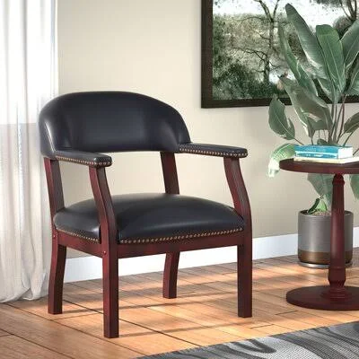 Veazey 24x22 W Vinyl Seat Waiting Room Chair with Wood Frame Charlton Home Seat Color: Black - Casters: No