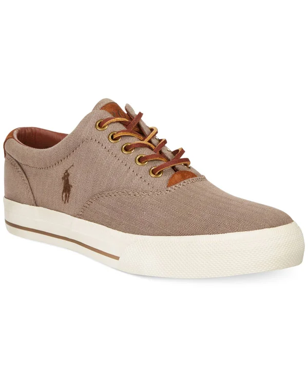 Polo Ralph Lauren Vaughn Chambray Herringbone Sneakers Men's Shoes 2033733 - 9.5 - Dark Khaki