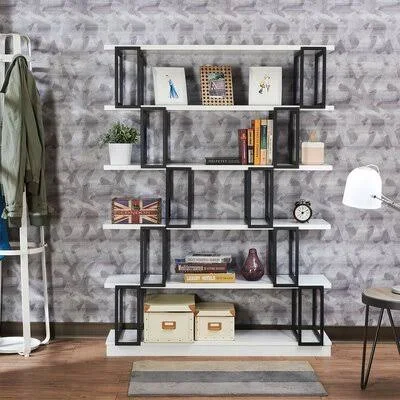 Bookshelf in - White/Black Brayden Studio Size: (6 Shelves) 65x22 H x 47x22 W x 13x22 D