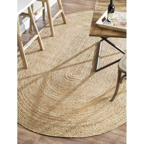 nuLOOM Rigo Hand Woven Jute Area Rug, 9& x 12& Oval, Natural
