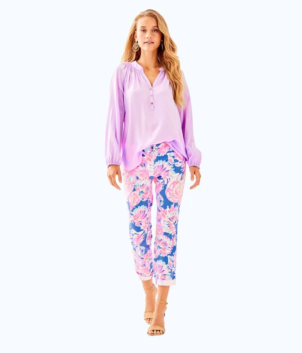 Lilly Pulitzer Womens Elsa Silk Top (Light Lilac Verbena) (Size M)