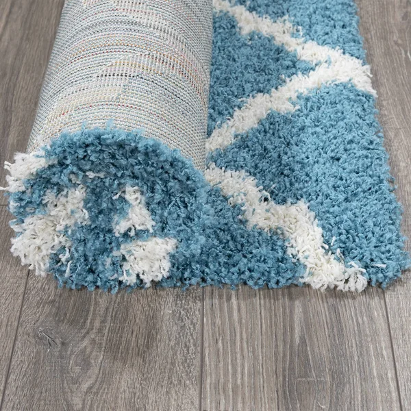 Ottomanson Ultimate Shaggy Moroccan Trellis Area Rug, Turquoise - 5.3' x 7'