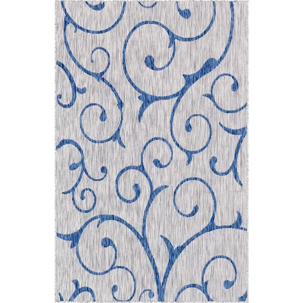 Unique Loom Outdoor Curl Rug - Light Gray (5& 0 x 8& 0)