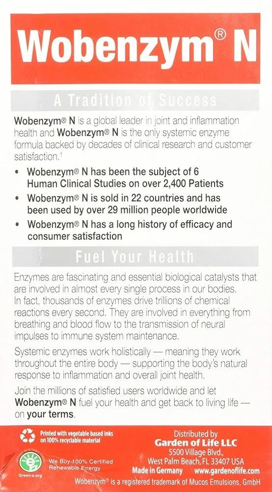 Wobenzym N Healthy Inflammation and Joint Support† 400 Tablets