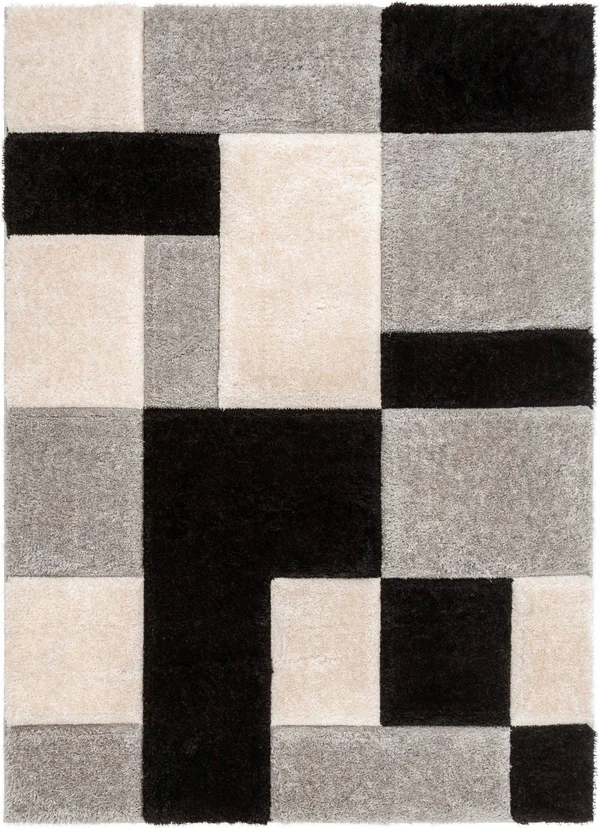 Well Woven San Francisco Escondido Black Modern Geometric Squares 5'3 inch x 7'3 inch Shag 3D Textured Area Rug