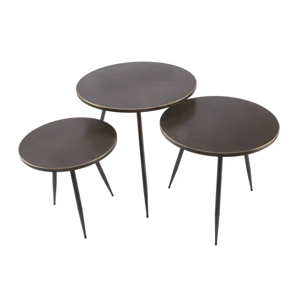 Tripar Set of 3 Black and Gold Round Solid Side Table 27.5x22
