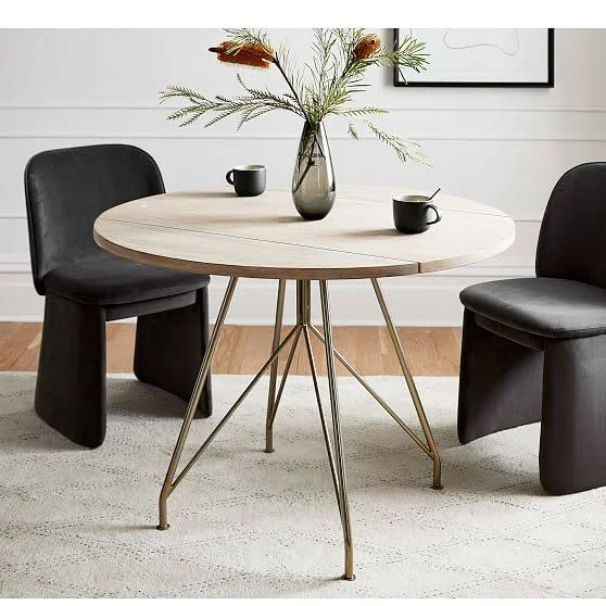 Jules Drop Leaf Dining Table, Cerused White, Light Bronze
