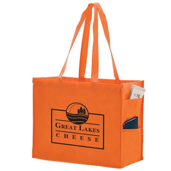 100 Pcs Side Pocket Tote Bag - Screen Print, 20" x 16"