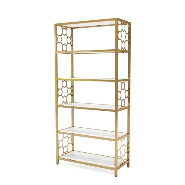 Furniture of America Abair Metal 5-Shelf Bookcase in White and Gold
