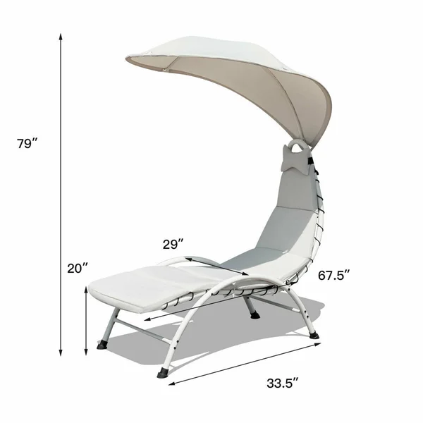 Gymax Hanging Chaise Lounger Chair Arc Stand Porch Swing Hammock Chair w/ Canopy Khaki - Beige