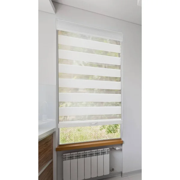 Lumi Zebra White Cordless Light Filtering Dual Layered Polyester Roller Shade 29 in. W x 72 in. L