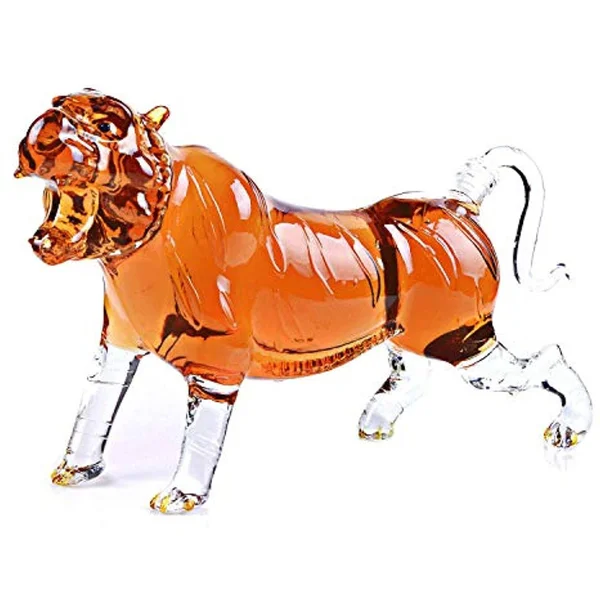 Animal Decanters Large 35-oz Roaring Tiger Glass Figurine - Lead Free Mouthblown Liquor Decanter for Bourbon, Whiskey, Scotch, Ru