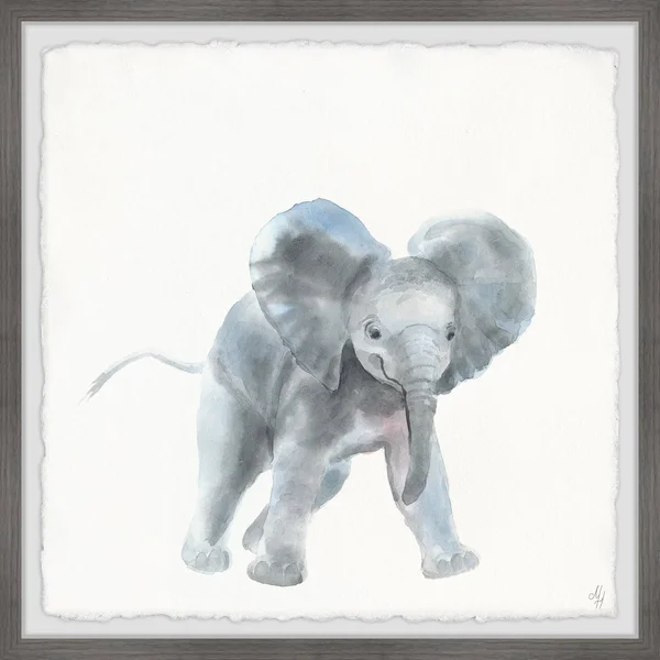 Marmont Hill Playful Elephant Framed Wall Art, Size: 18 inch x 18 inch, Gray