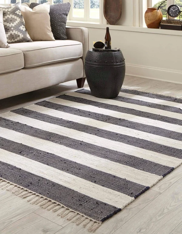 Unique Loom Striped Chindi Rag Rug, Gray (5& 0 x 8& 0)