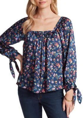 Jessica Simpson Sea Wild Trey Square Neck Tie Sleeve Woven Top