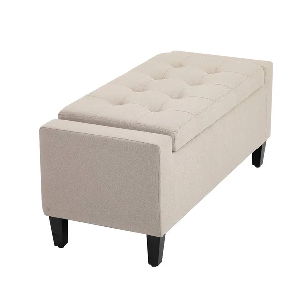 HOMCOM Linen Storage Ottoman Bench Storage Chest Tufted Ottoman Cube with Flipping Top, Beige