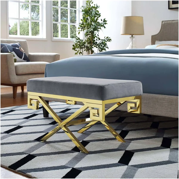 Modway Gold Gray Rove Velvet Bench