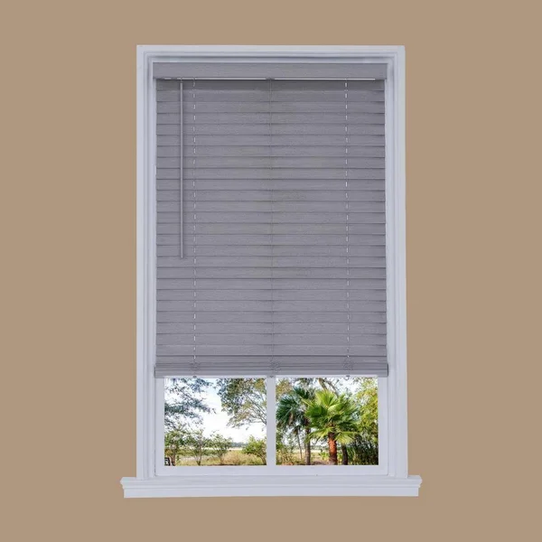 Allen + Roth 2-in Slat Width 40.75-in x 72-in Cordless Gray Faux Wood Room Darkening Horizontal Blinds - DFWDB4272-40.75