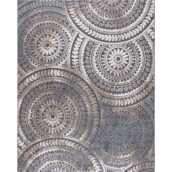 StyleWell Spiral Medallion Gray 7 ft. x 9 ft. Geometric Area Rug