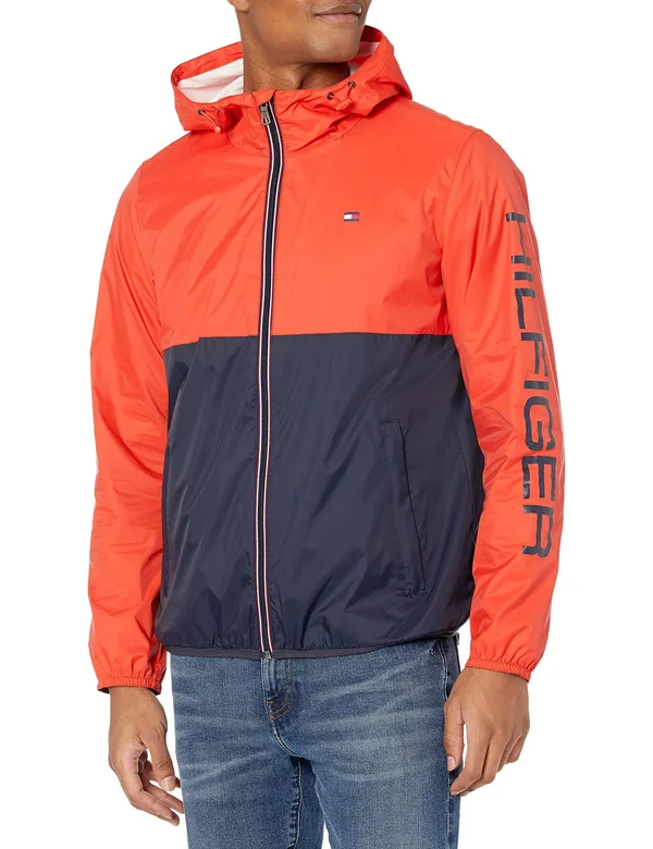 Tommy Hilfiger Men's Colorblocked Logo Rain Slicker - Orange