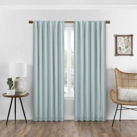 Eclipse Nora Crochet Print Absolute Zero 100% Blackout Rod Pocket Single Window Curtain PANEL - Spa Blue, 50 x 95