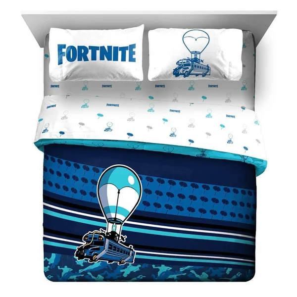 Fortnite Battle Bus Full Bed Set, Blue