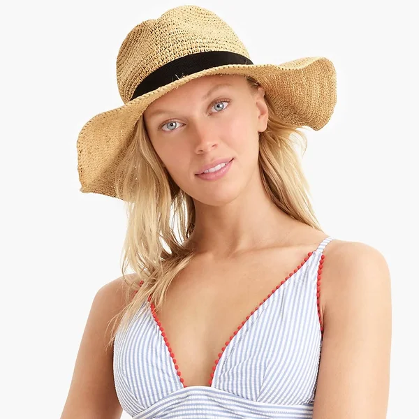 J.Crew Womens Wide-Brim Packable Straw Hat (Size Medium Large)