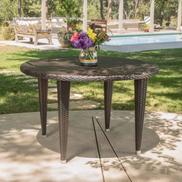 Dunedain Outdoor Round Wicker Dining Table - Gray - Grey