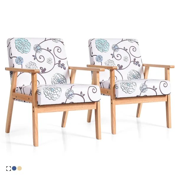 Gymax 2pcs Accent Armchair Upholstered Chair Home Office w/ Wooden - 25'' x 26.5'' x 32'' - White