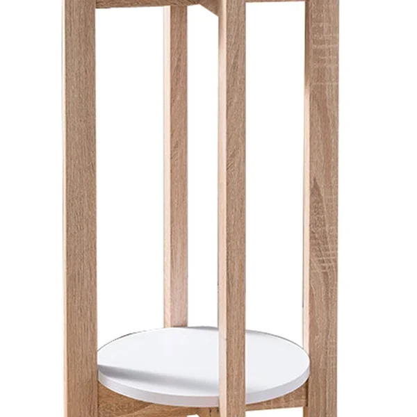 Natural Wood Plant Stand with Two Round Shelves Light Brown and White
