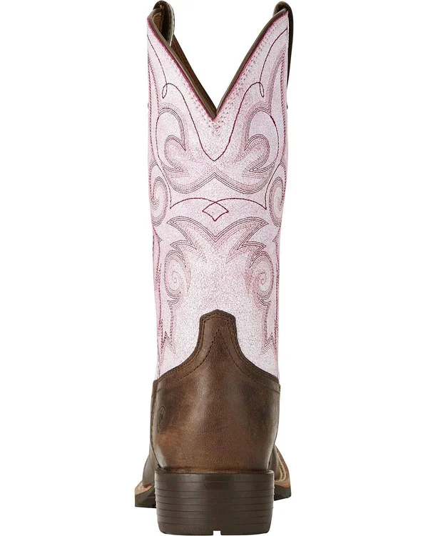 Ariat Hybrid Rancher Cowboy Boots Barnwood/Distressed Pink : 10 B