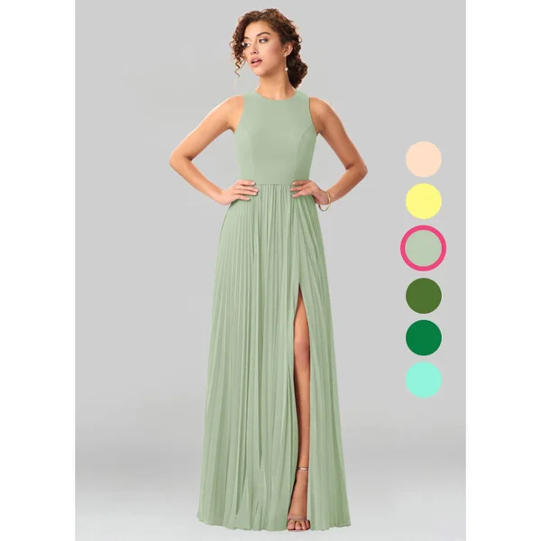 Azazie A-Line/Princess Scoop Floor-Length Chiffon Bridesmaid Dresses - Dusty Sage