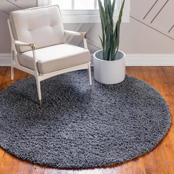 Unique Loom Davos Shag Peppercorn Gray 8 ft. x 8 ft. Round Area Rug
