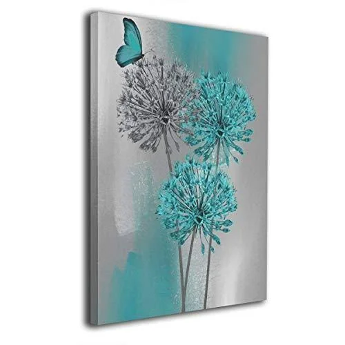 Kingsleyton Teal Gray Butterfly Flower Modern Wall Art Painting The Picture on