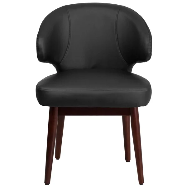 Flash Furniture Comfort Back Series Black Leather Side Reception Chair with Walnut Legs