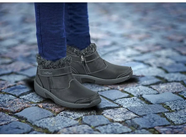 Women's Arch Support Boots Diabetic Shoes, Orthofeet Siena Black, 6.5, Extra Wide, Black