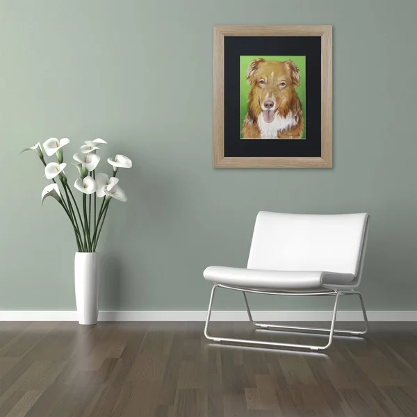 Trademark Fine Art PS210-T1620BMF Dog on Green by Pat Saunders-White, Black Matte, Birch Frame 16x20-Inch