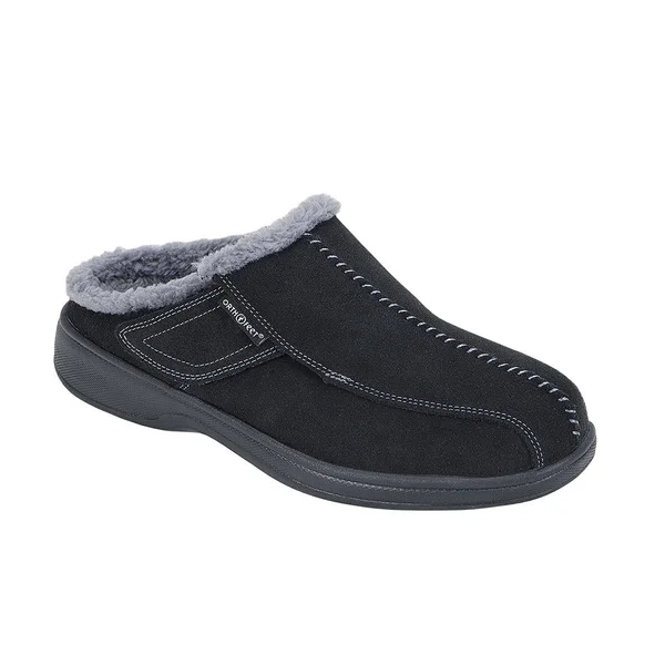 Asheville Men's Black Arch Support Slippers - OrthoFeet, 9.5, Extra Wide, Black