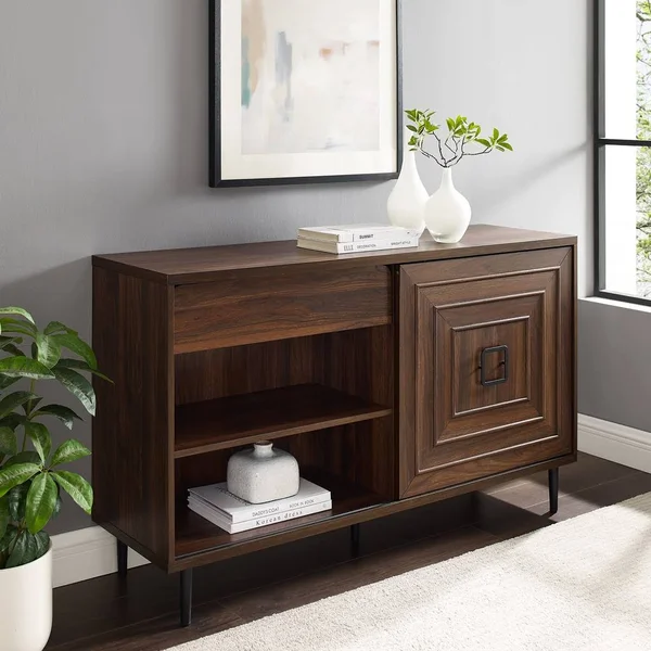 52x22 Square Detail Sliding Door Sideboard - Dark Walnut - Walker Edison BU52SERSDDW
