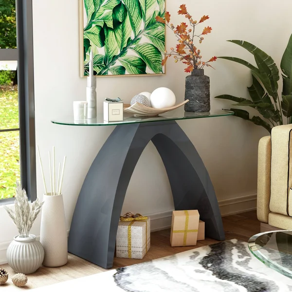 Furniture of America Crescendo Modern Glass Top Sofa Table - Black High Gloss
