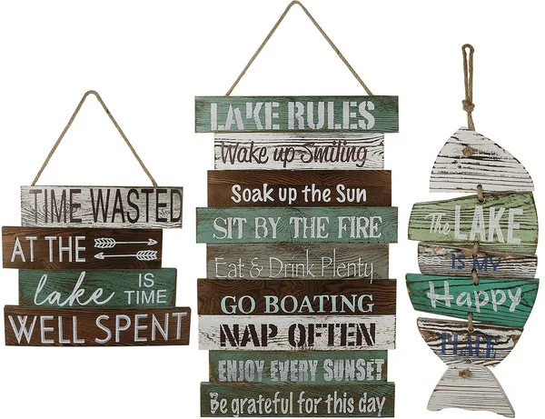 Wooden Sign Vintage Country Decor The Lake Is My Happy Place Wooden Sign, Times Wasted at The Lake Is Time Well Spent Wooden Sig