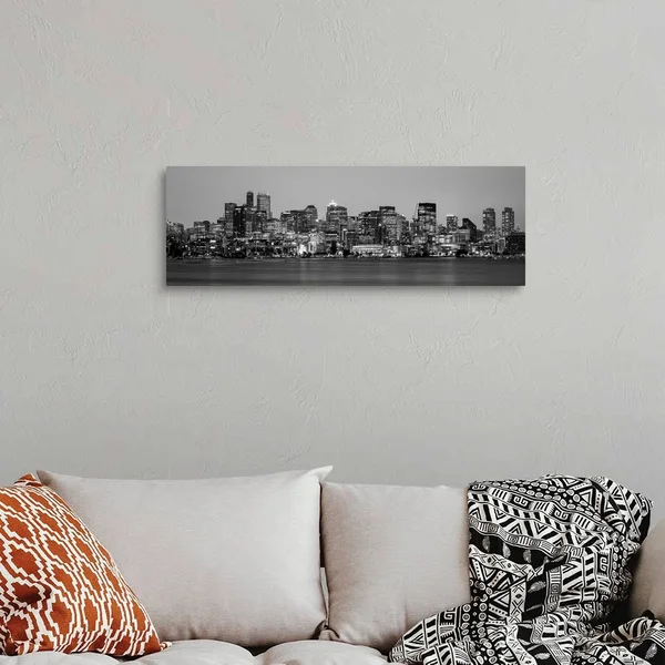 Panoramic Seattle City Skyline at Night, Washington, Canvas Wall Art, 36x12, Great Big Canvas