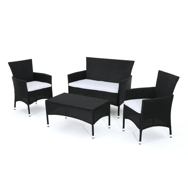 Mina Outdoor 4 Piece Wicker Chat Set with Water Resistant Cushions - Multibrown - Beige