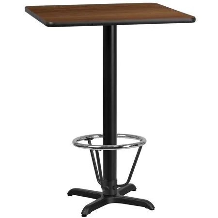 43 Black and Dark Brown Laminate Top Square Bar Table with Stainless Steel Foot Ring - Size: 24