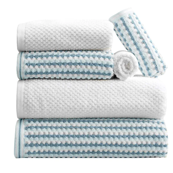 Great Bay Home 100% Cotton Multi-Striped 6 Piece Towel Set Light Blue - Dark Blue