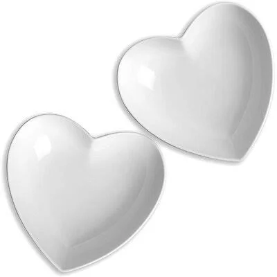 Ceramic Large Heart Plate Deep Heart-Shaped Bowl White Set of 2 Salad Bowl/Fruit Bowl/Soup Bowl for Desserts/Pasta/Dinner 8 inch